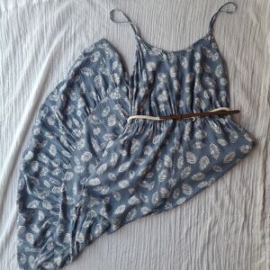 CHRIS & CAROL | 100% Rayon Tropical Leaf Fern Midi Tank Dress Blue White Size L